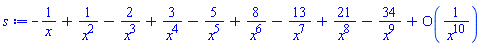 -1/x+1/x^2-2/x^3+3/x^4-5/x^5+8/x^6-13/x^7+21/x^8-34/x^9+O(1/x^10)
