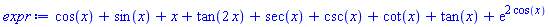 cos(x)+sin(x)+x+tan(2*x)+sec(x)+csc(x)+cot(x)+tan(x)+exp(2*cos(x))