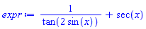 1/tan(2*sin(x))+sec(x)