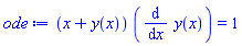 (x+y(x))*(diff(y(x), x)) = 1