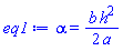 alpha = (1/2)*b*h^2/a