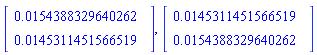 Vector(2, {(1) = 0.15438832964026235e-1, (2) = 0.14531145156651886e-1}, datatype = float[8]), Vector(2, {(1) = 0.14531145156651862e-1, (2) = 0.15438832964026213e-1}, datatype = float[8])