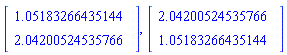 Vector(2, {(1) = 1.0518326643514408, (2) = 2.042005245357665}, datatype = float[8]), Vector(2, {(1) = 2.042005245357664, (2) = 1.0518326643514415}, datatype = float[8])