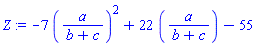 -7*``(a/(b+c))^2+22*``(a/(b+c))-55