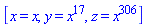 [x = x, y = x^17, z = x^306]