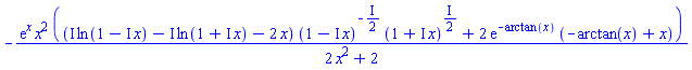 -exp(x)*x^2*((I*ln(1-I*x)-I*ln(1+I*x)-2*x)*(1-I*x)^(-(1/2)*I)*(1+I*x)^((1/2)*I)+2*exp(-arctan(x))*(-arctan(x)+x))/(2*x^2+2)