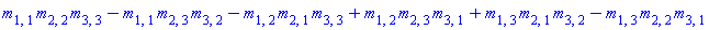 m[1, 1]*m[2, 2]*m[3, 3]-m[1, 1]*m[2, 3]*m[3, 2]-m[1, 2]*m[2, 1]*m[3, 3]+m[1, 2]*m[2, 3]*m[3, 1]+m[1, 3]*m[2, 1]*m[3, 2]-m[1, 3]*m[2, 2]*m[3, 1]