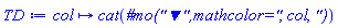 proc (col) options operator, arrow; cat(`#mo("&#x25bc;",mathcolor="`, col, `")`) end proc