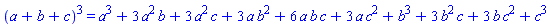 (a+b+c)^3 = a^3+3*a^2*b+3*a^2*c+3*a*b^2+6*a*b*c+3*a*c^2+b^3+3*b^2*c+3*b*c^2+c^3
