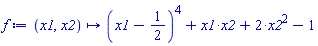 proc (x1, x2) options operator, arrow; (x1-1/2)^4+x1*x2+2*x2^2-1 end proc