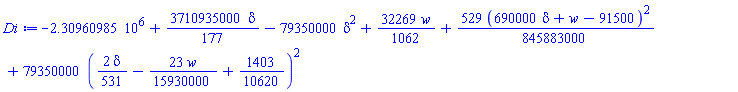 -2309609.85+(3710935000/177)*delta-79350000*delta^2+(32269/1062)*w+(529/845883000)*(690000*delta+w-91500)^2+79350000*((2/531)*delta-(23/15930000)*w+1403/10620)^2