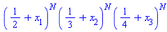 (1/2+x[1])^N*(1/3+x[2])^N*(1/4+x[3])^N