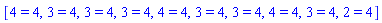 [4 = 4, 3 = 4, 3 = 4, 3 = 4, 4 = 4, 3 = 4, 3 = 4, 4 = 4, 3 = 4, 2 = 4]