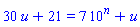 30*u+21 = 7*10^n+u