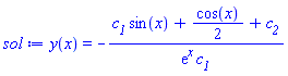 y(x) = -(c__1*sin(x)+(1/2)*cos(x)+c__2)/(exp(x)*c__1)