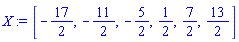 [-17/2, -11/2, -5/2, 1/2, 7/2, 13/2]