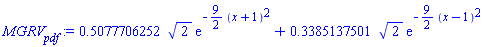 .5077706252*2^(1/2)*exp(-(9/2)*(x+1)^2)+.3385137501*2^(1/2)*exp(-(9/2)*(x-1)^2)