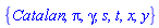 {Catalan, Pi, gamma, s, t, x, y}