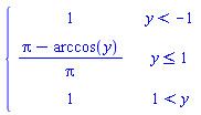 piecewise(y < -1, 1, y <= 1, (Pi-arccos(y))/Pi, 1 < y, 1)
