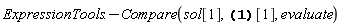 ExpressionTools:-Compare(sol[1], (y(x) = RootOf(-(Int(1/(2*cos(_a)+RootOf(-(Int(1/(2*cos(_a)+_Z)^(1/2), _a = 0 .. y__IC))+x__IC+c__2))^(1/2), _a = 0 .. _Z))+x+c__2), y(x) = RootOf(Int(1/(2*cos(_a)+RootOf(Int(1/(2*cos(_a)+_Z)^(1/2), _a = 0 .. y__IC)+x__IC+c__2))^(1/2), _a = 0 .. _Z)+x+c__2))[1], evaluate)