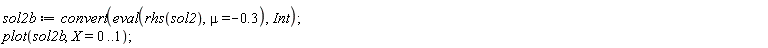 sol2b := convert(eval(rhs(sol2), mu = -.3), Int); plot(sol2b, X = 0 .. 1)