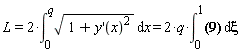 L = 2*(int(sqrt(1+(diff(y(x), x))^2), x = 0 .. q)) and 2*(int(sqrt(1+(diff(y(x), x))^2), x = 0 .. q)) = 2*q*(int(1/(1-(alpha*(-xi^2+1)-1)^2)^(1/2), xi = 0 .. 1))