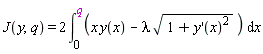 J(y, q) = 2*(int(x*y(x)-lambda*sqrt(1+(diff(y(x), x))^2), x = 0 .. q))