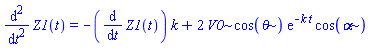 diff(Z1(t), `$`(t, 2)) = -(diff(Z1(t), t))*k+2*V0*cos(theta)*exp(-k*t)*cos(alpha)