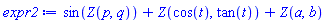sin(Q(p, q))+Q(cos(t), tan(t))+%Q(a, b)