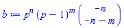 p^n*(p-1)^m*binomial(-n, -n-m)