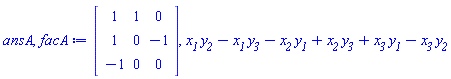Matrix(%id = 36893623723227604620), x__1*y__2-x__1*y__3-x__2*y__1+x__2*y__3+x__3*y__1-x__3*y__2